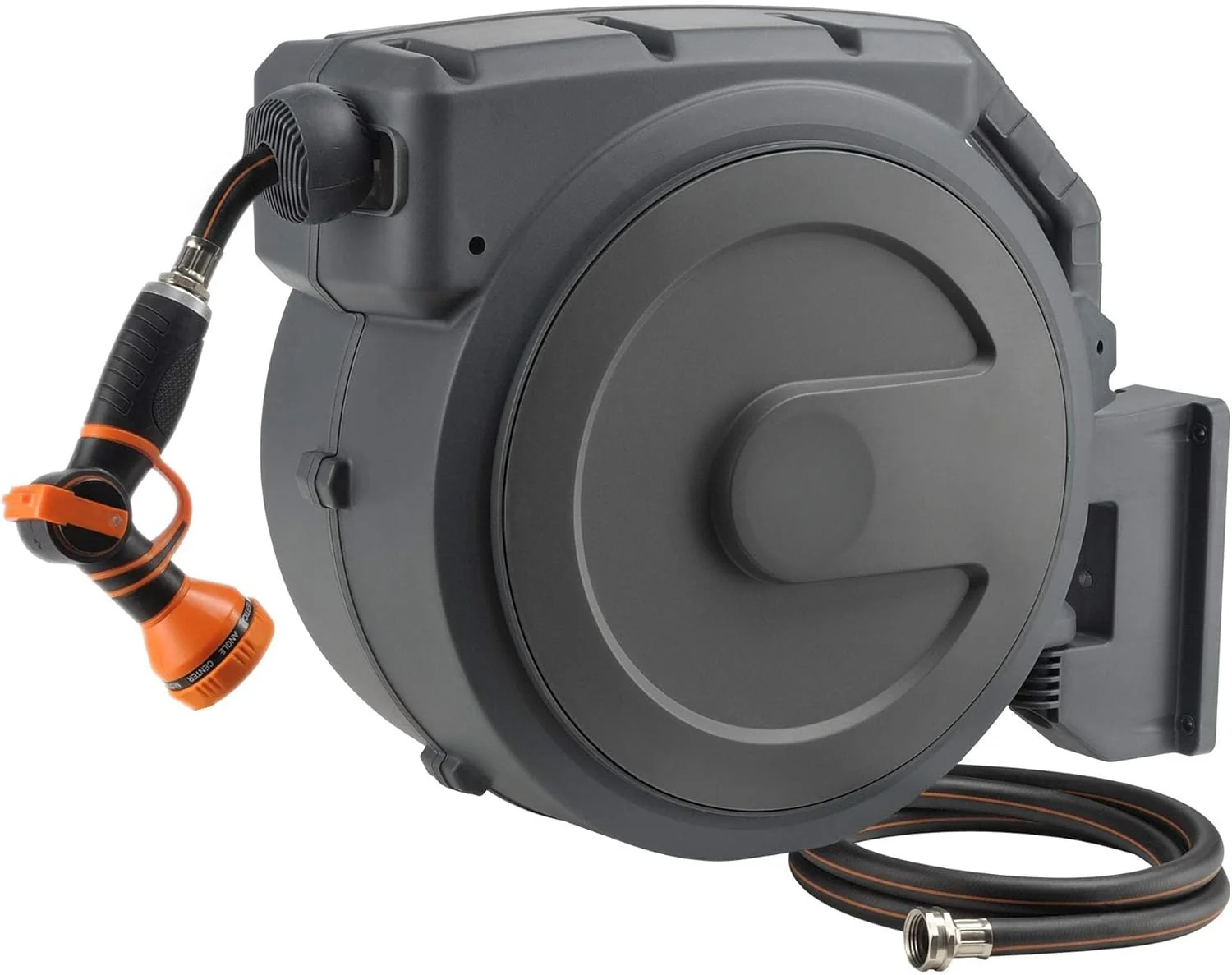 Retractable Garden Hose Reel 1/2 Inch x 130 ft, Super Heavy Duty, Any Length Lock, Slow Return System, Wall Mounted and 180 Deg Swivel Bracket