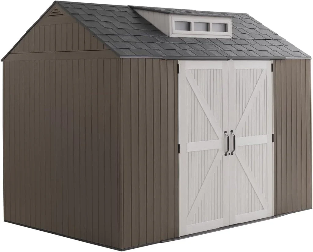Resin Outdoor Storage Shed With Floor (7 x 7 Ft) Weather Resistant Gray Organization for Home/Backyard/Garden Tools/Lawn Mower/Bike Storage/Pool Supplies