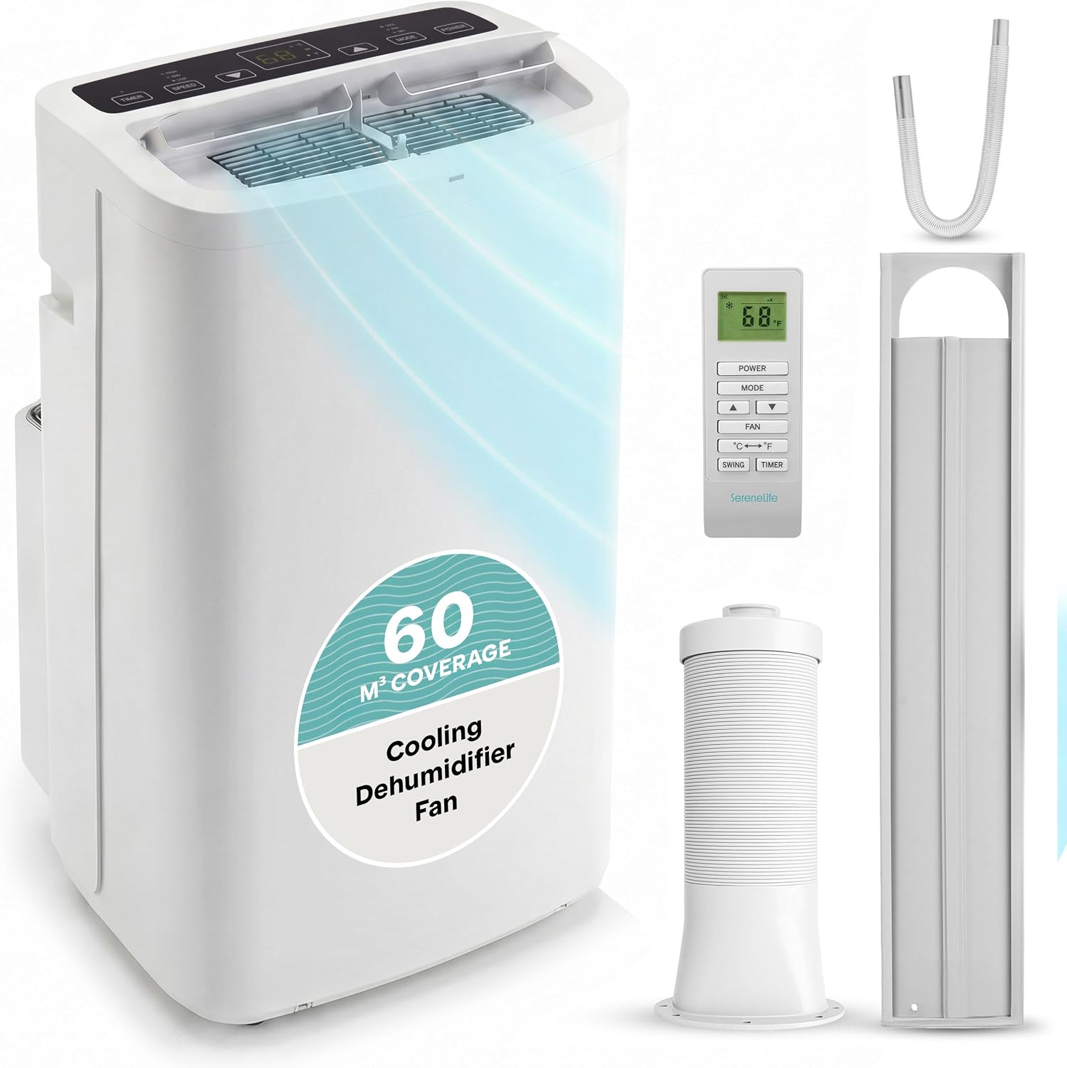 SereneLife Portable Air Conditioner 14000 BTU-New Air Conditioning Unit, 3 in 1 Portable AC with Dehumidifier, Follow Me Function, Window Kit & Remote Control