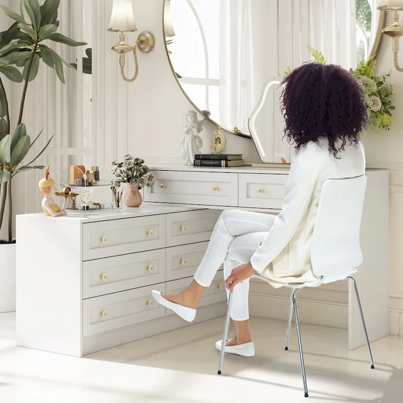 Versatile White Dresser and Vanity Table with 8 Spacious Drawers
