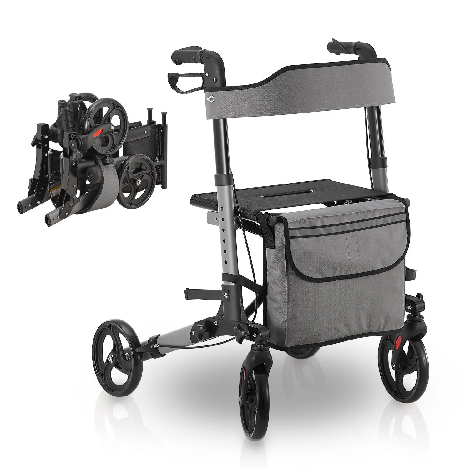 2025 Andador de aluminio Vital con asiento – Ligero, plegable y seguro