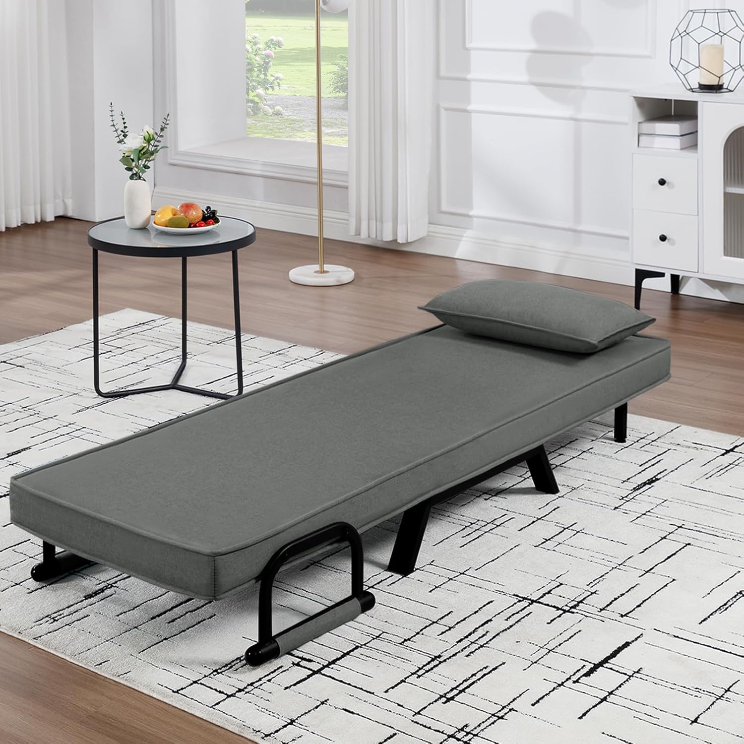 WOLTU Schlafsessel 3 in 1 mit bettfunktion, Gästebettfür, Schlafsofa mit Bettfunktion, Verstellbarer Rückenlehne, Wohnzimmer, Schlafzimmer, Balkon, Metallrahmen Leinen, 65 x 75 x 78cm, Dunkelgrau