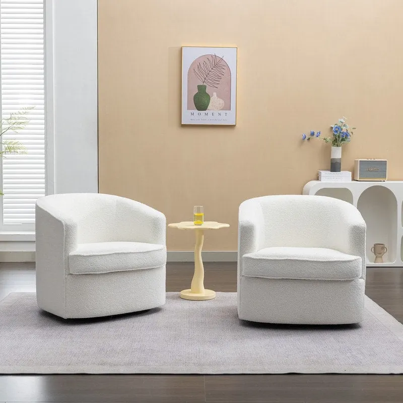 SEYNAR Contemporary Boucle Upholstered 360° Swivel Accent Chairs - Set of 2