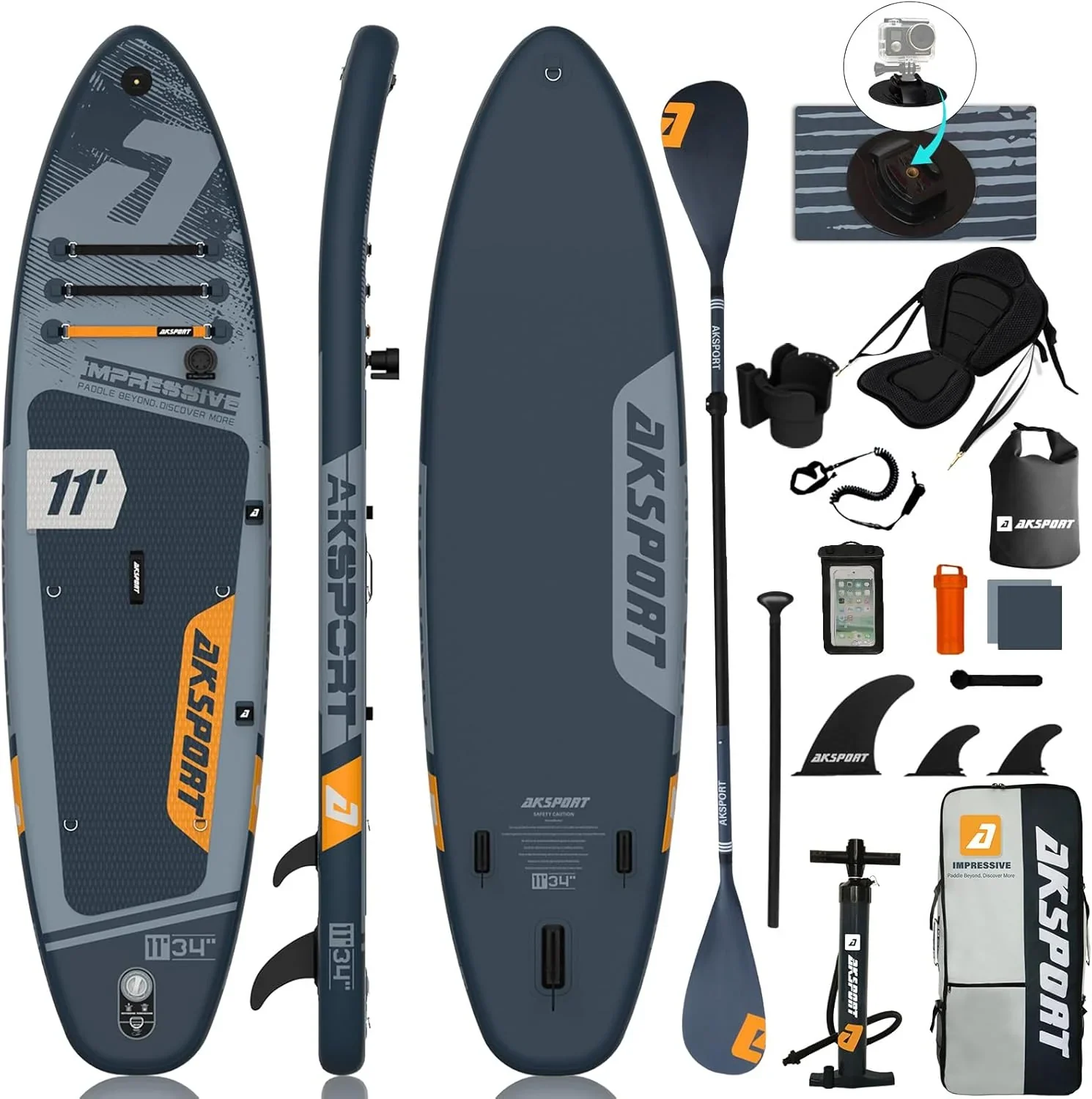 AKSPORT Tabla de paddle surf hinchable, tabla de surf hinchable con todos los accesorios, diseño ancho y estable, tabla antideslizante, tabla de remo para jóvenes y adultos