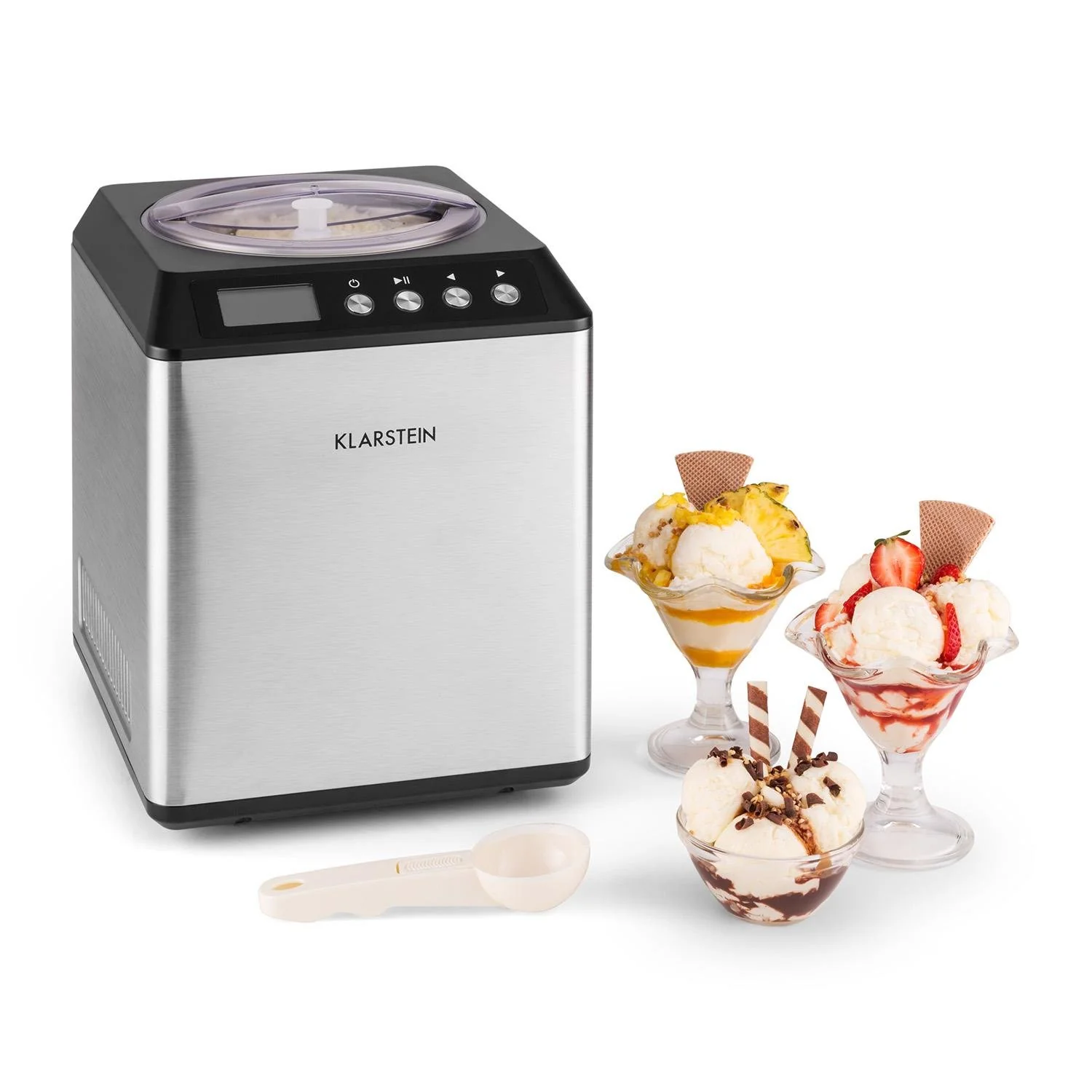 2025 Máquina para Hacer Helado Klarstein Vanilla Sky – 2L, Compresor de 180 W, Acero Inoxidable, Función de Mantener Frío, Temporizador, Pantalla LED – Color Plata