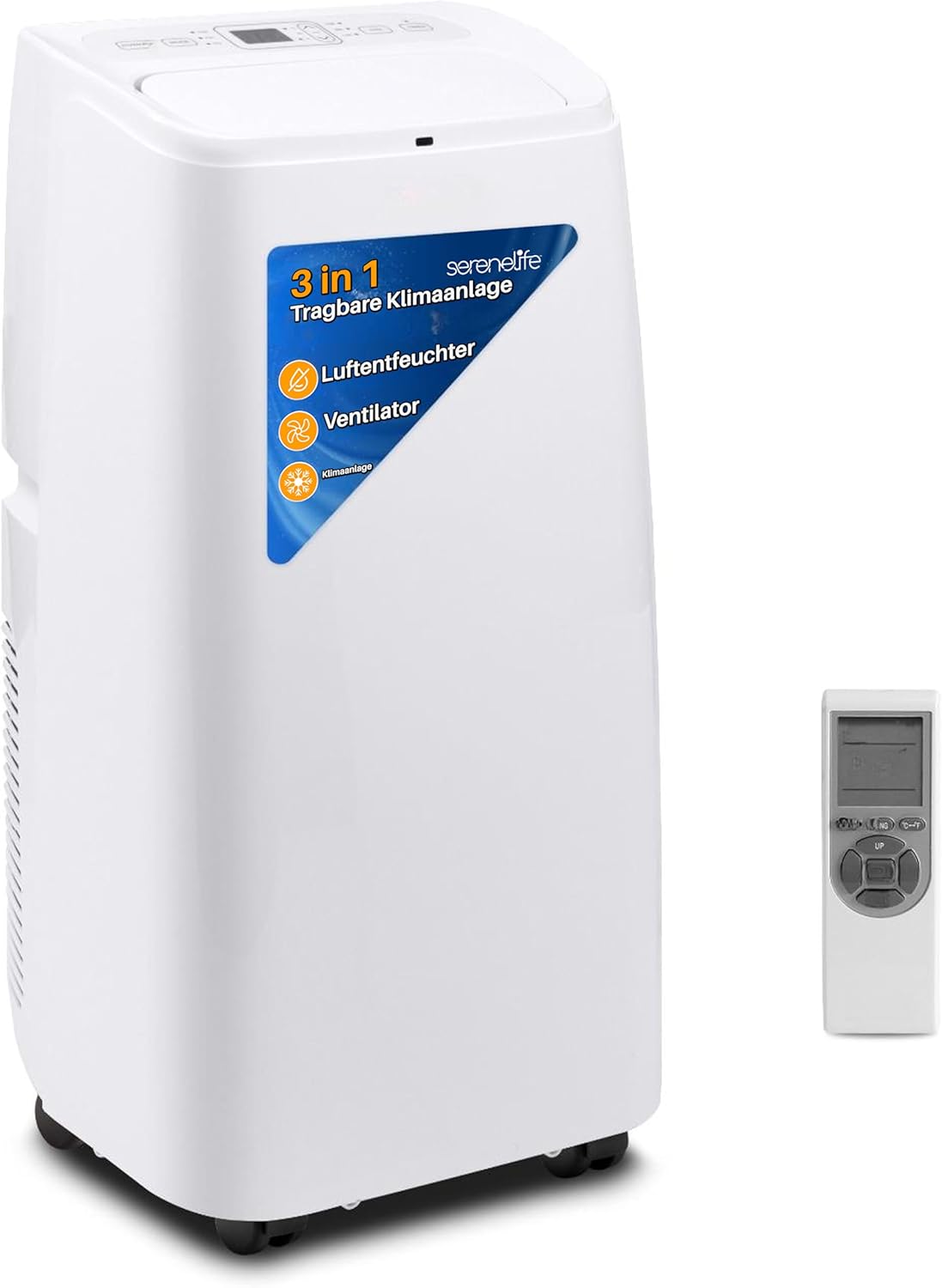 SereneLife Klimaanlage mobil, 3-in-1 mobiles Klimagert mit Abluftschlauch - Luftkühler, Luftentfeuchter & Ventilator, air conditioner 9.000 BTU, 1,5 L Feuchtigkeit/Stunde, kühlt Rume bis 42 m