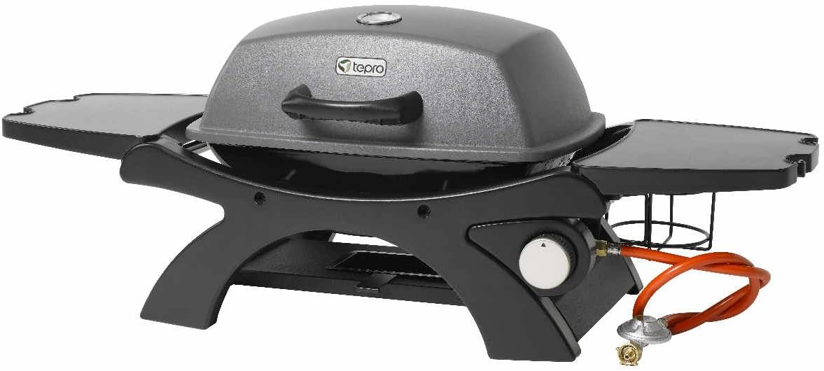 tepro Tischgasgrill Abington (klein), 1 Brenner mit max. 3,2 kW Leistung, Piezozündung, Thermometer, Maße ca. 102 x 46,2 x 38 cm, Anthrazit / Schwarz