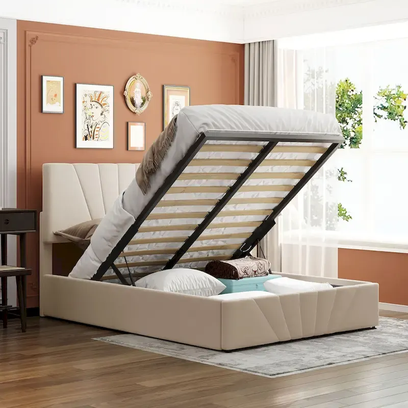 Nestfair Upholstered Platform Bed featuring Hydraulic Storage Solution