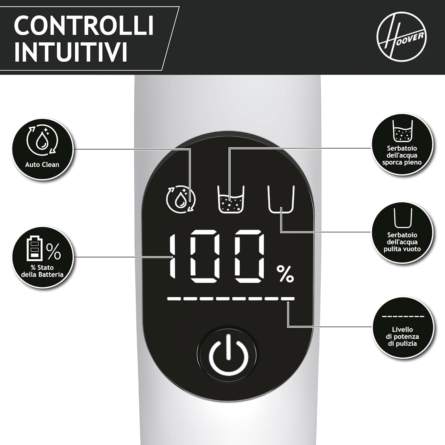 Hoover Aspirapolvere e lavapavimenti senza fili HW5 per pavimenti delicati e duri, Potenza 230W, Sistema a doppio rullo, 3 modalità, Funzione di autopulizia [HW500]