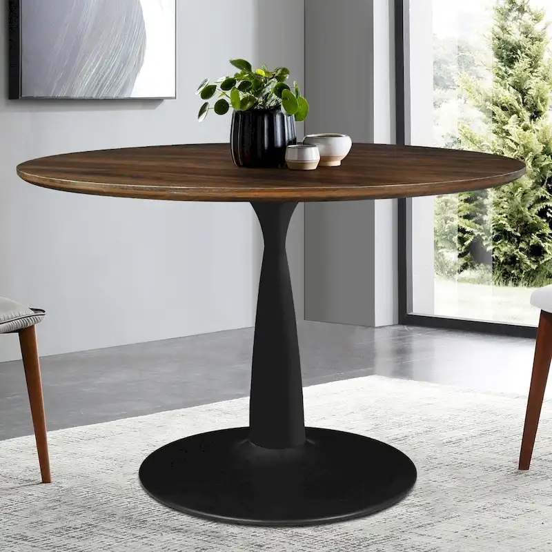 Round Walnut Finish Dining Table