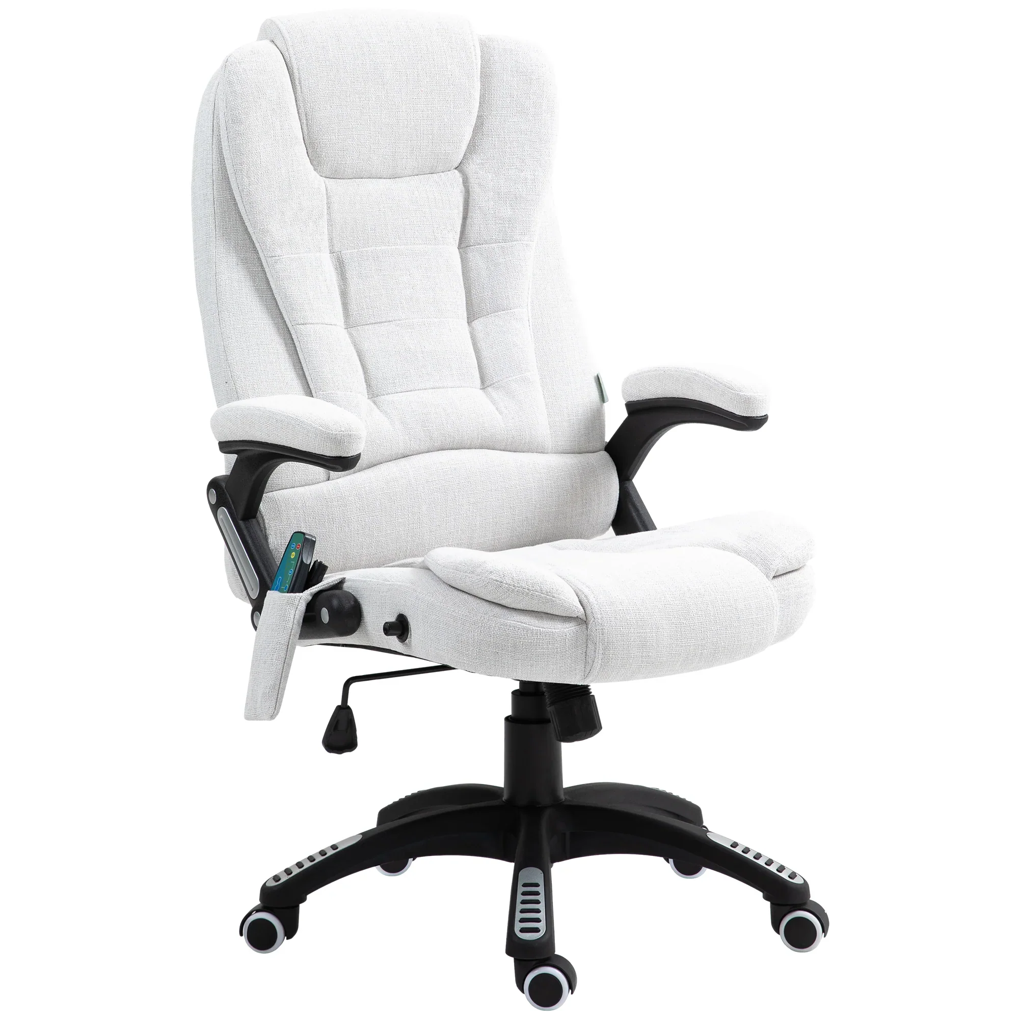Silla de Oficina Ergonómica con Masaje de 6 Puntos y Calefacción en la Espalda, Tela Tipo Lino, Blanco Crema