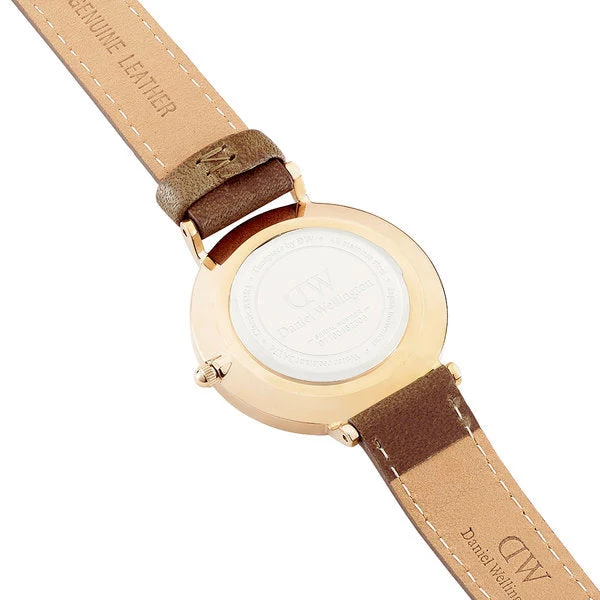 Daniel Wellington Petite Durham 32mm White Dial Brown Genuine Leather Women's Watch - DW00100172