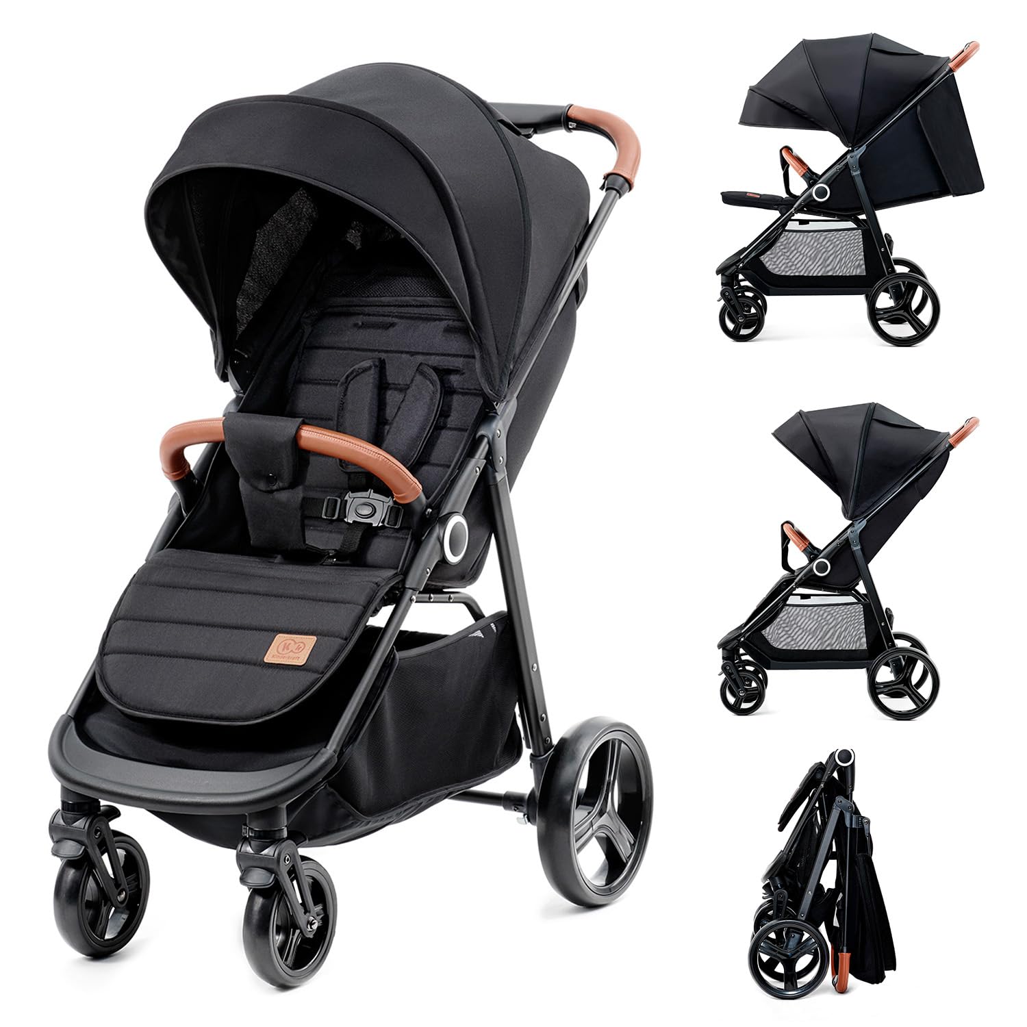 Kinderkraft GRANDE PLUS Kinderkraft buggy von Geburt bis 22 kg, Zusammenklappen mit einer Hand, Liegeposition, großes Verdeck mit Fenster, alle 4 Räder gedämpft, geräumige Sitz, Grau