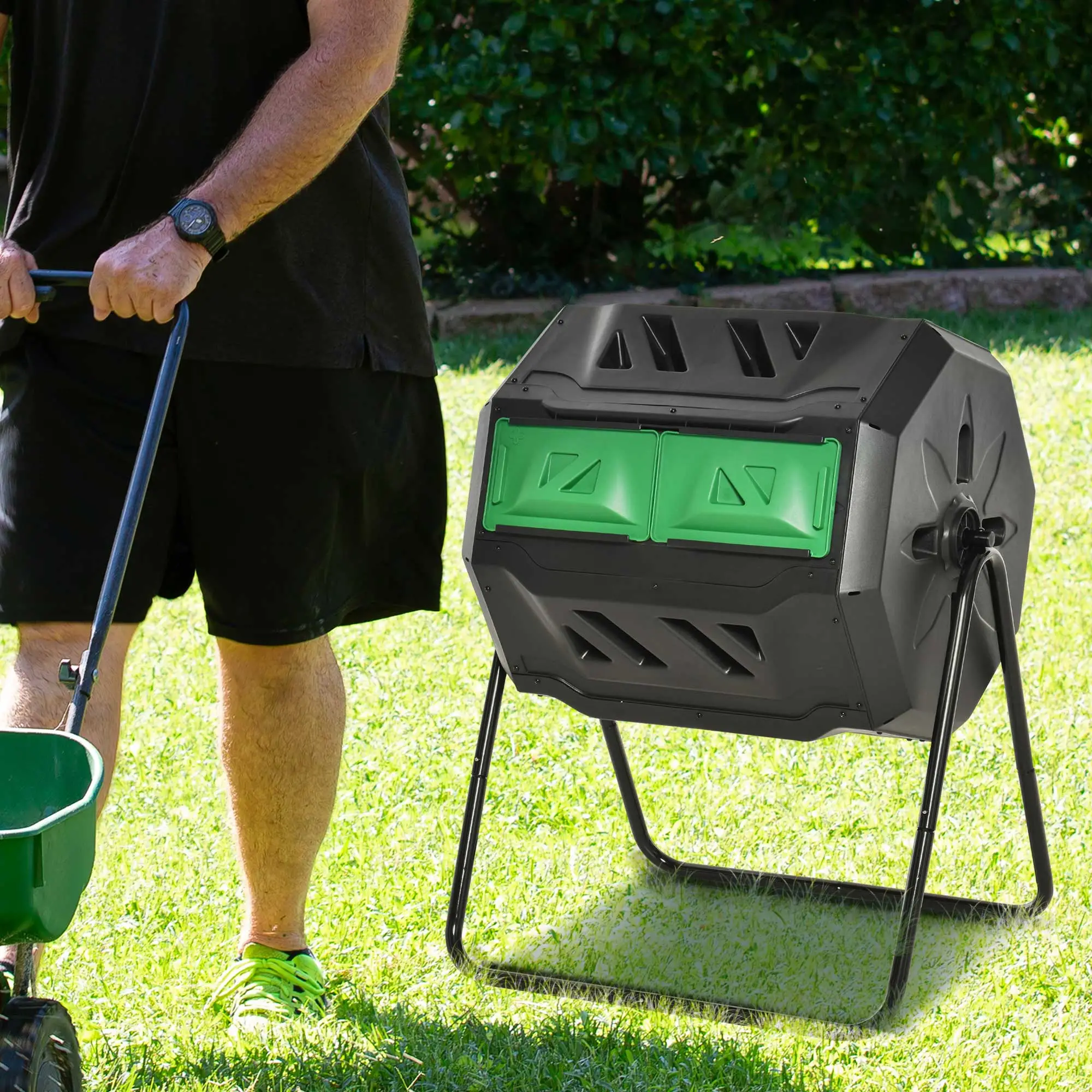 Outsunny Trommelcomposter met 2 kamers 360�� draaibaar