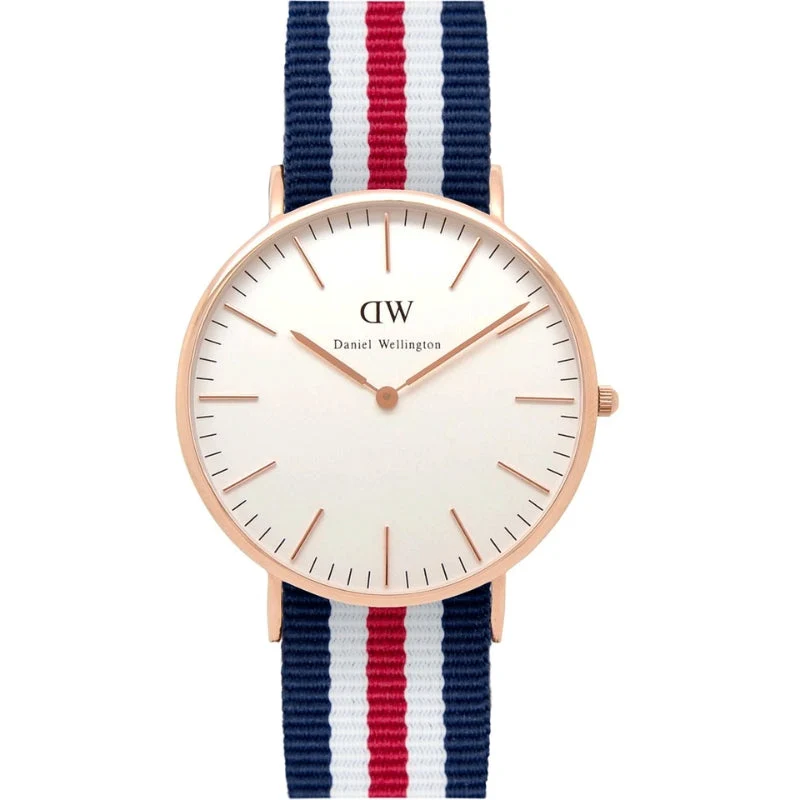 Daniel Wellington Canterbury 40mm White Dial Tricolour Nato Strap Men's Gold Watch - DW00100002