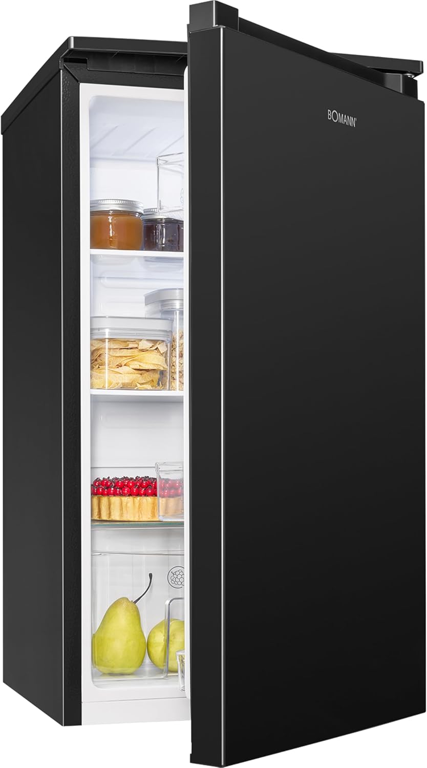 Bomann Kühlschrank ohne Gefrierfach 87L energieeffizient, leise  und  kompakt 0°C-8°C, stufenlos regelbar 3 Ablagen  und  Gemüsefach Türanschlag wechselbar Standardkühlschrank VS 7255 schwarz