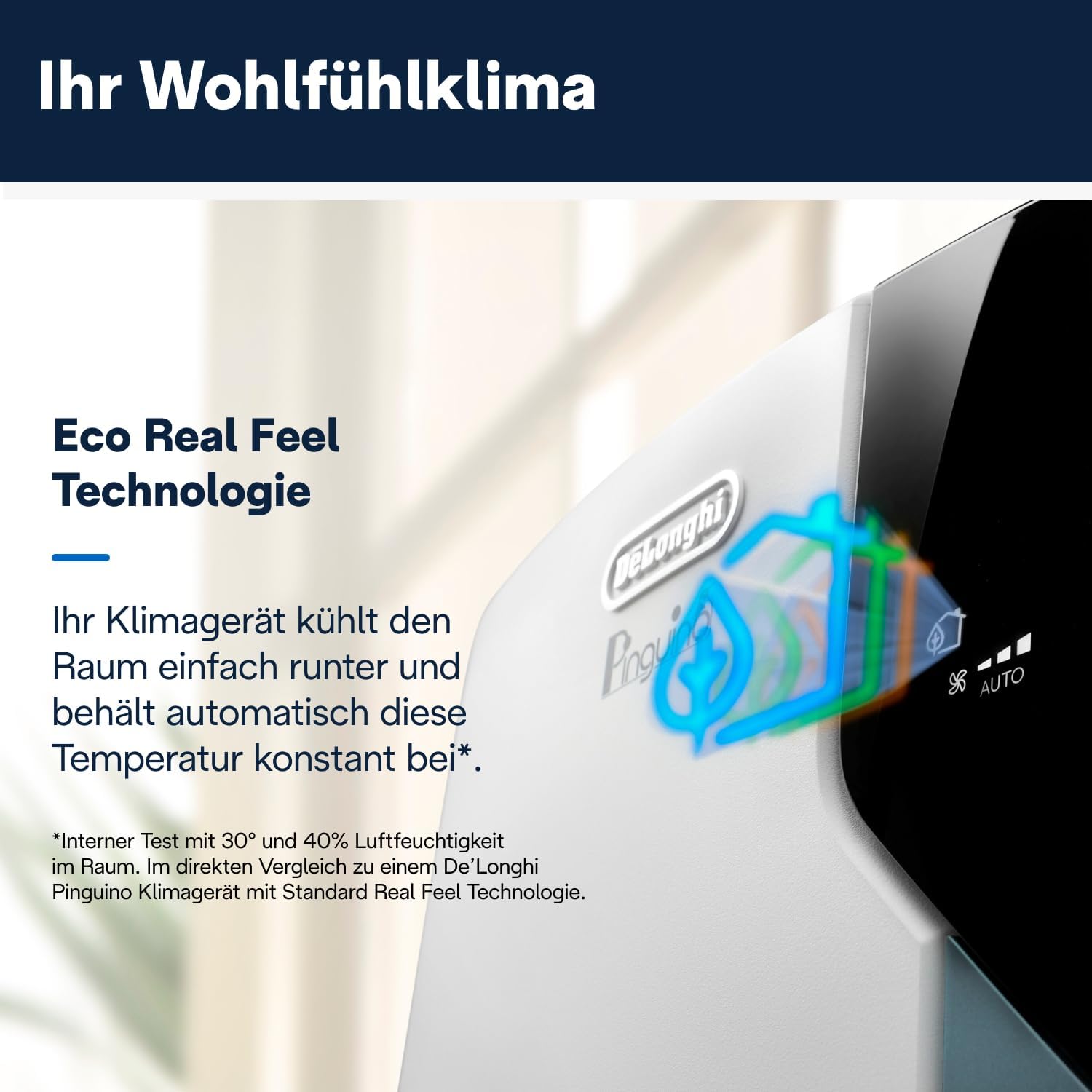 De'Longhi Pinguino PAC EL112 CST WiFi, Mobile Klimaanlage mit MyEcoRealFeel-Technologie für Räume bis zu 110 m³,11.000 BTU/h, 2,9 kW, 63 dB, Entfeuchtungsfunktion, A+, App- und Sprachsteuerung, Weiß