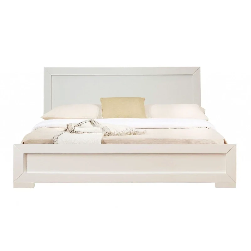 HomeRoots White Solid & Manufactured Wood Queen Bed Frame