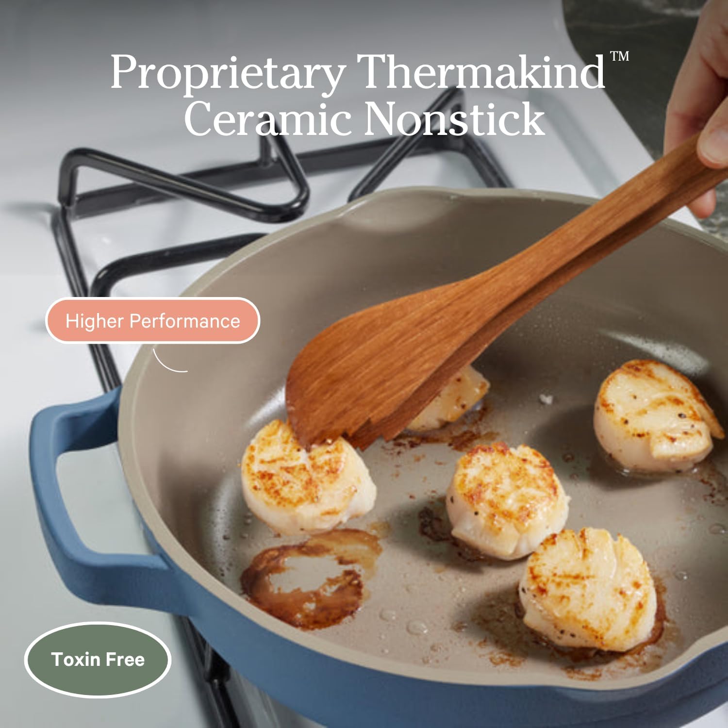 10.5-Inch Ceramic Nonstick Skillet Pan, Toxin-Free with Stainless Steel Handle, Oven Safe Blue Salt