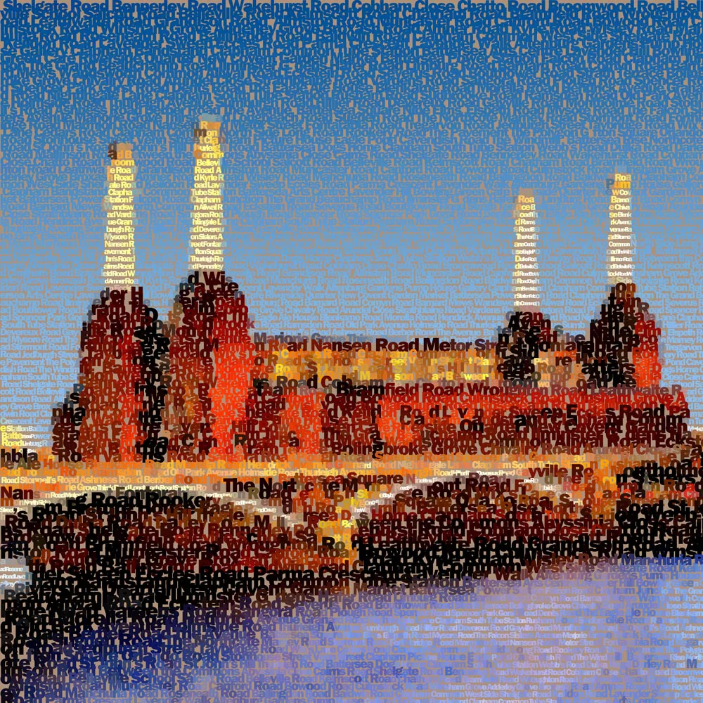 Battersea Power Station Art - Dusk Textualised