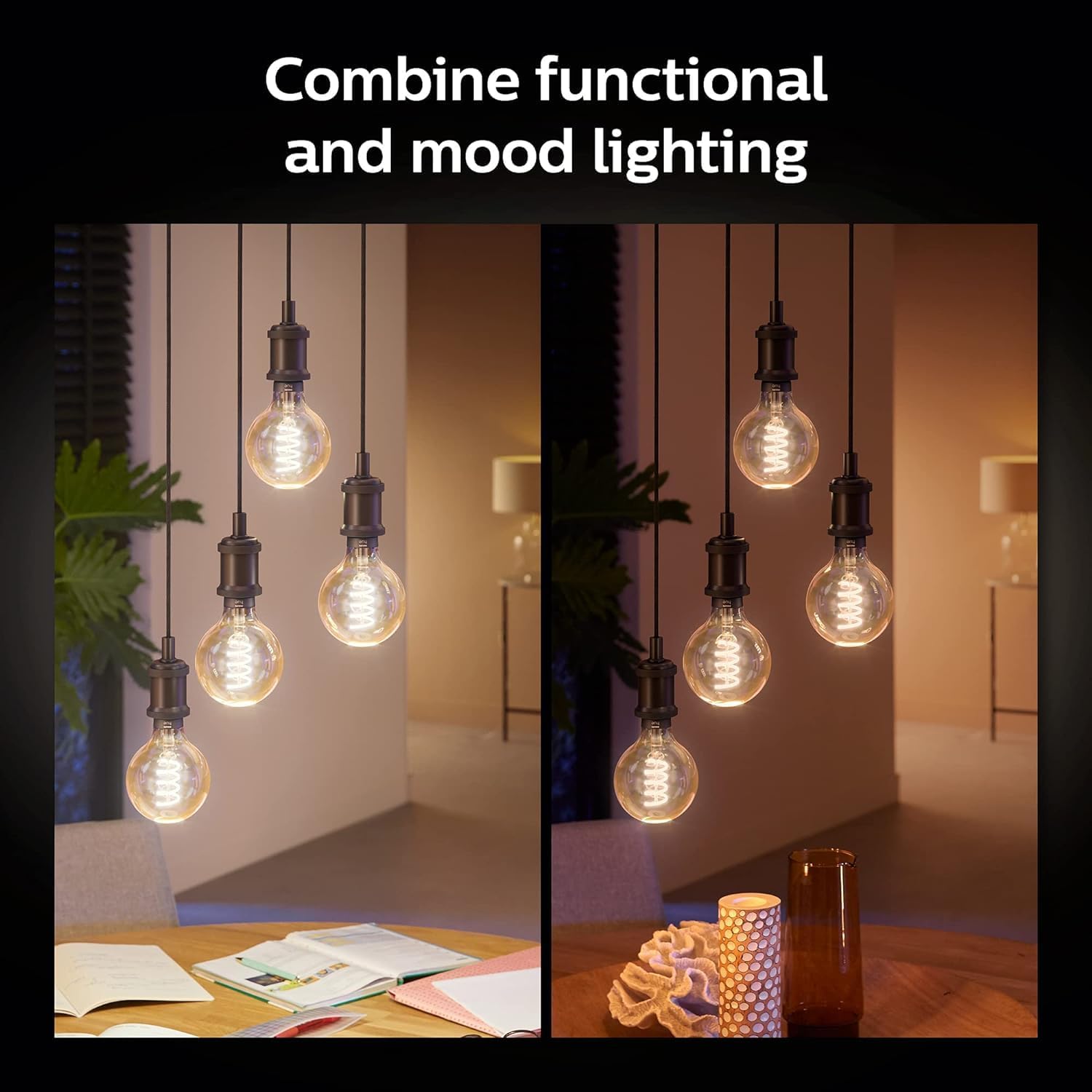 Philips Hue White Ambiance G40 LED Bulb 4-Pack, 550LM, E26, Smart Home Compatible with Alexa & Google Assistant