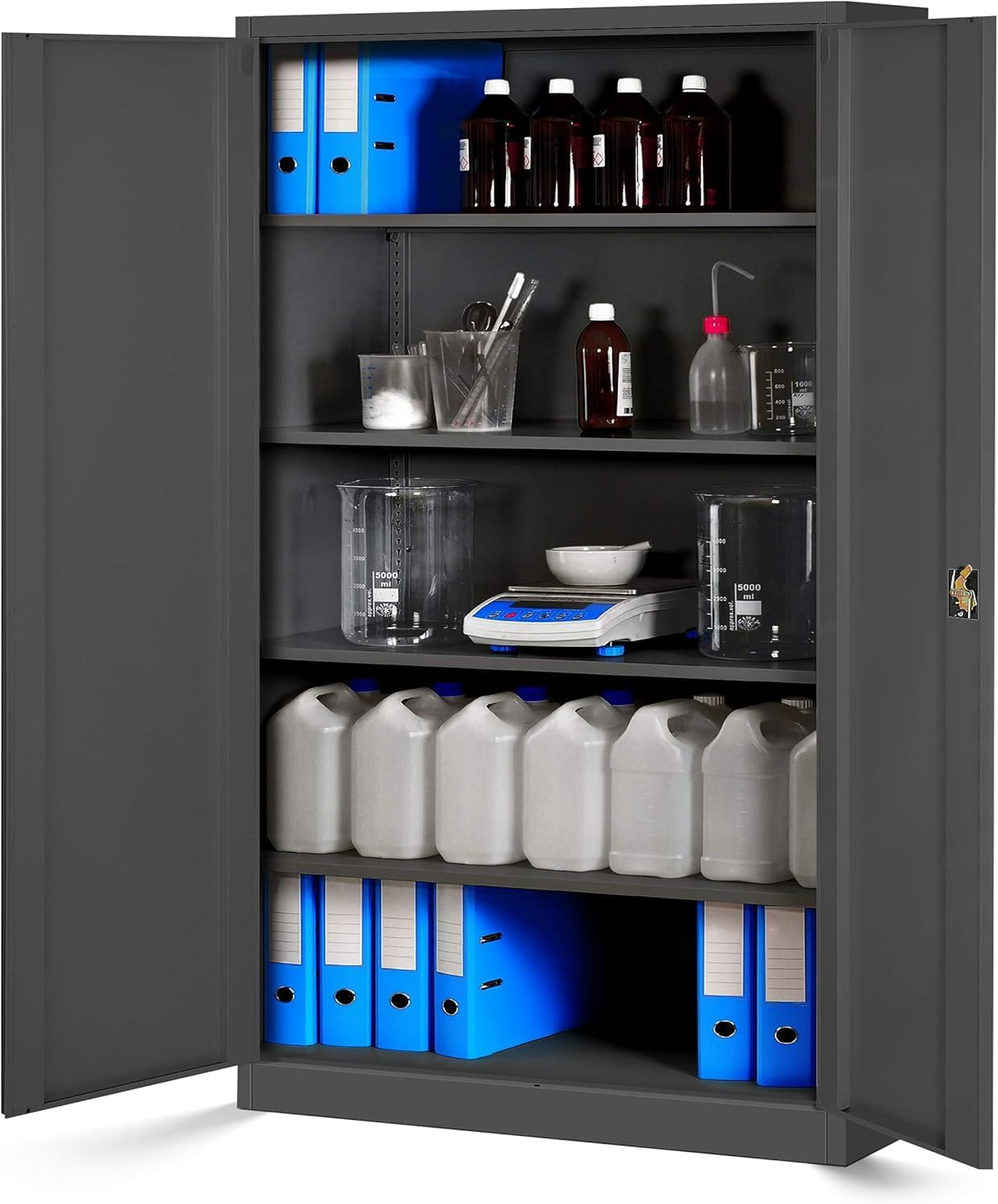 Jan Nowak Metallschrank Jan II 185 x 115 x 40 cm - Aktenschrank abschließbar mit 2 Türen, Mehrzweckschrank mit 5 Ebenen, Büroschrank aus Stahlschrank mit Pulverbeschichtung - Anthrazit