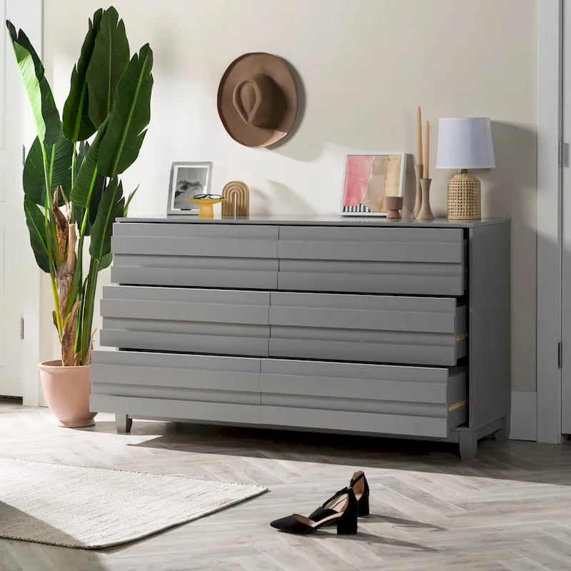 Modern 6 Drawer Dresser with Channeled Front Design