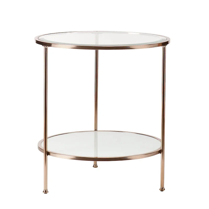 HomeRoots 26-Inch Gold Glass and Iron Round End Table with Shelf - Dimensions: 24.25 x 24.25 x 26.25 Inches