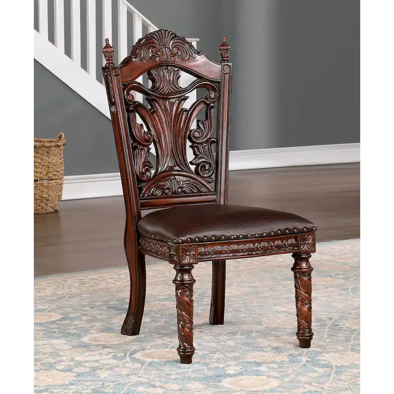 Abeena Set of 2 Traditional Cherry Solid Wood Side Chairs by Furniture of America