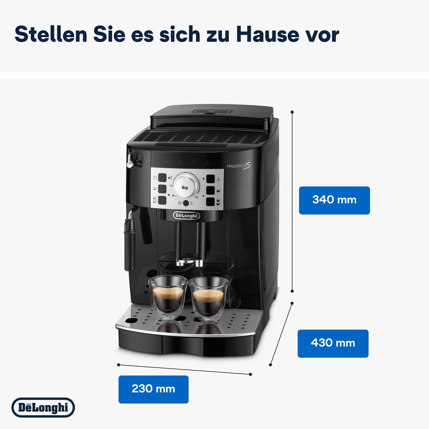 De'Longhi Magnifica Start ECAM222.60.BG, Kaffeevollautomat mit LatteCrema-Milchsystem für Automatischen Cappuccino, 4-Direktwahl-Tasten, Soft-Touch-Bedienfeld, x2-Funktion, 1450W, Schwarz/Grau