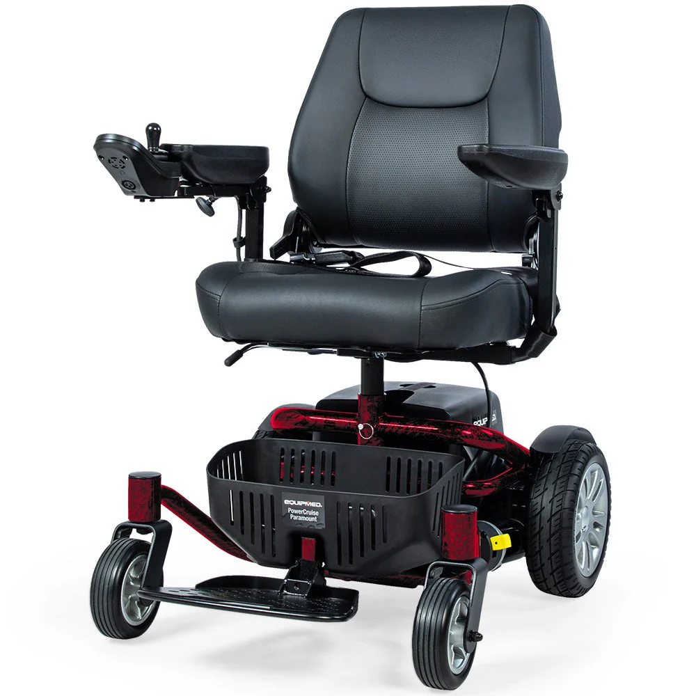 EQUIPMED Heavy Duty Electric Wheelchair, Up to 20km Range, Ultra-Comfortable, Great Turning Circle, Safe Stable Non-Slip Anti-Roll Back Power Chair, Red