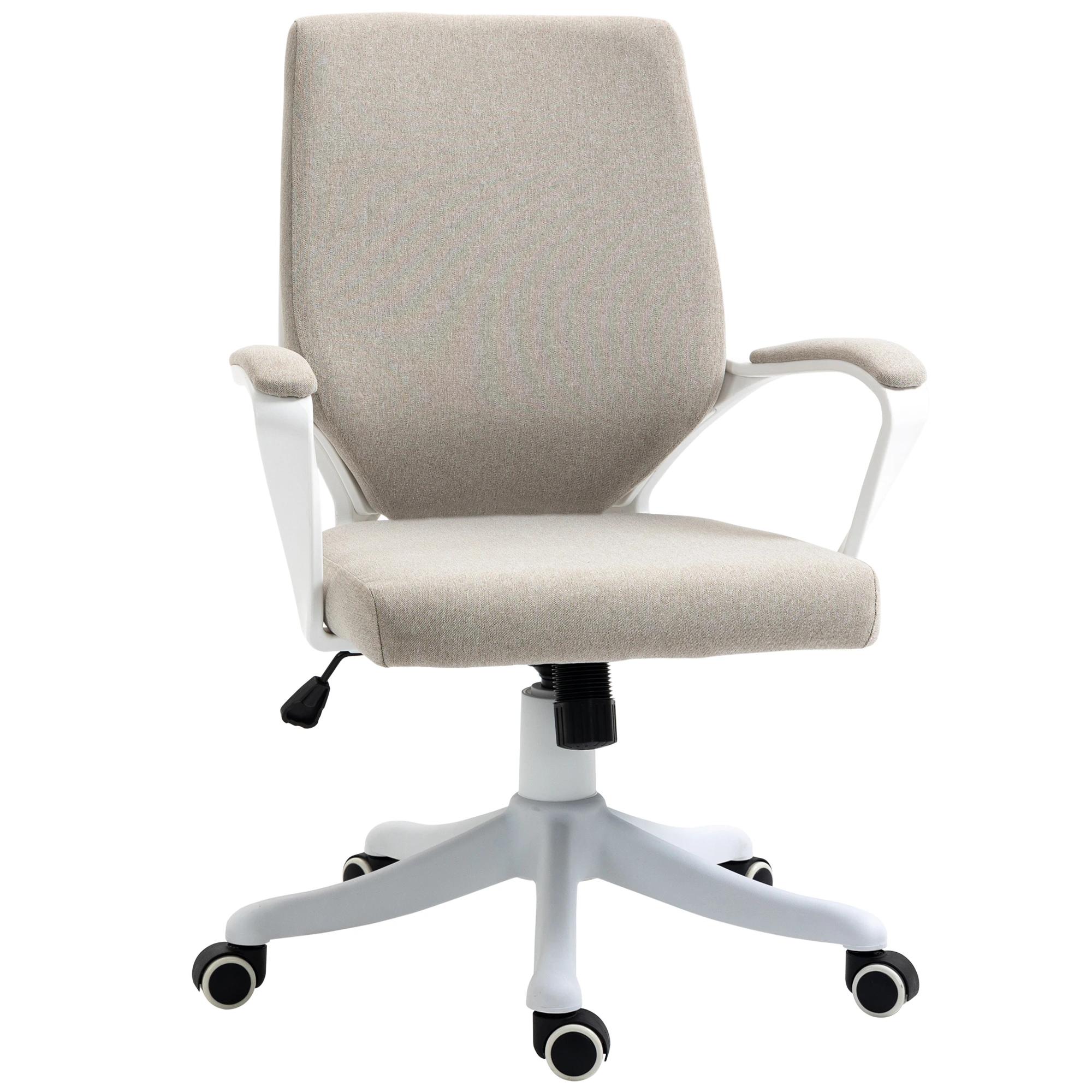 Vinsetto Kantoorstoel Computerstoel, in hoogte verstelbaar, kantelbare rugleuning, 5 wielen, Beige + Wit