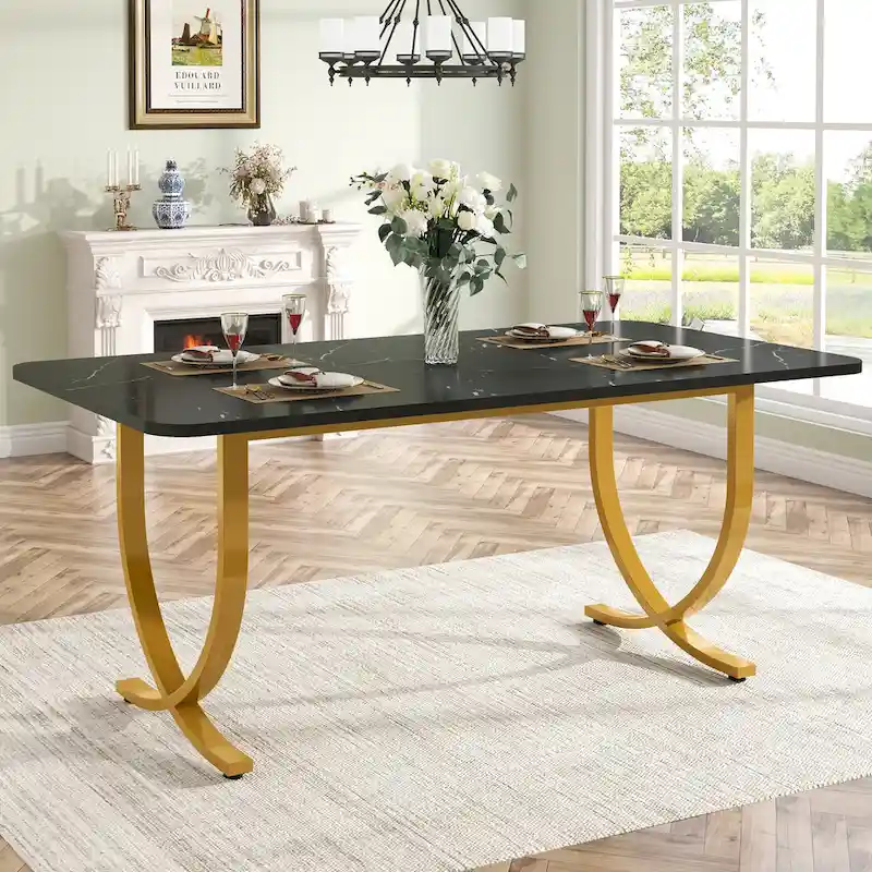 Modern 63-Inch Black Rectangular Dining Table for 4 to 6 People