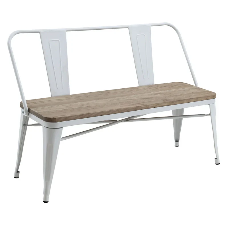 Furniture of America Rish 47-Inch Industrial Metal Dining Bench with Backrest