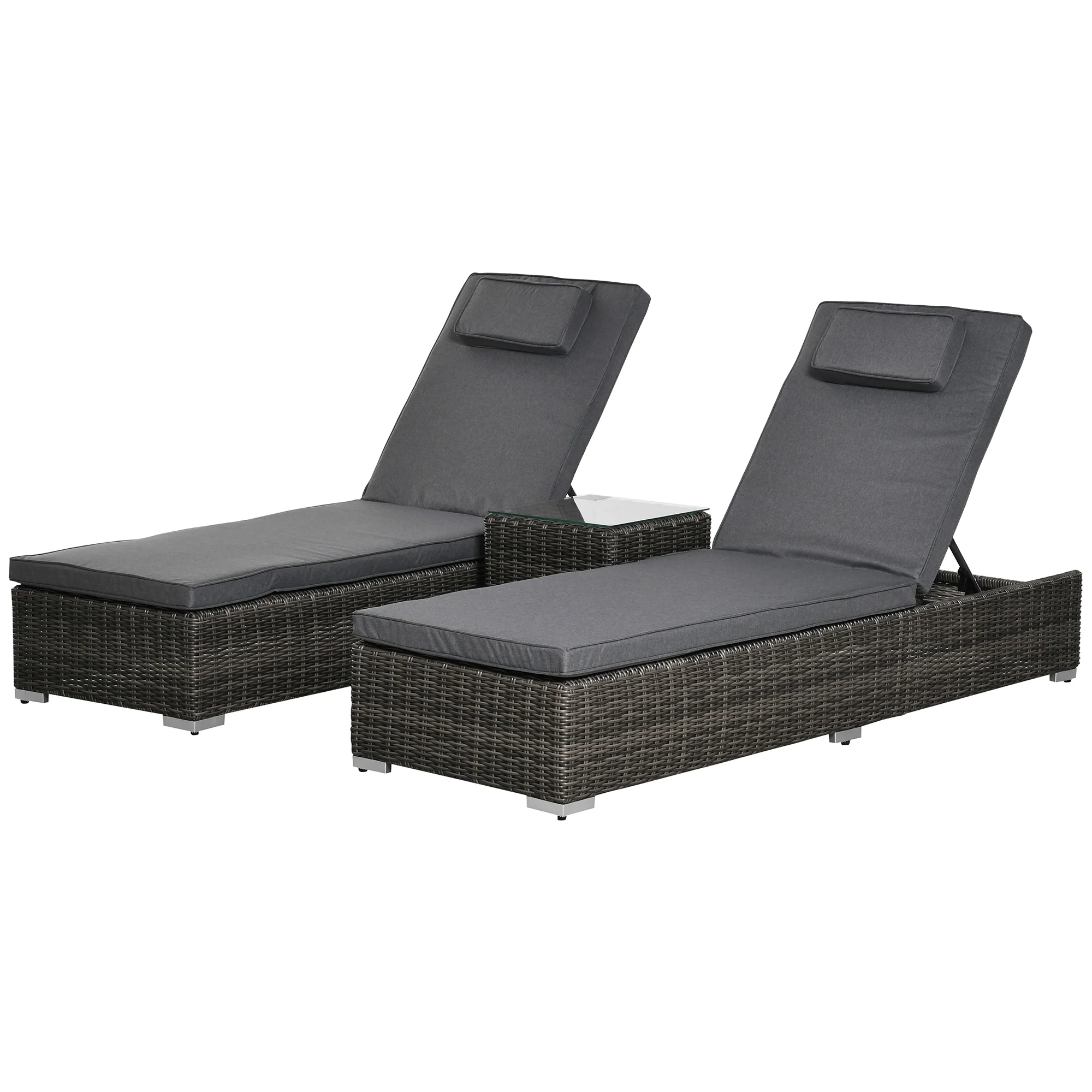 Outsunny poly rotan ligstoel met bijzettafel verstelbaar 60 x 195 x 86 cm