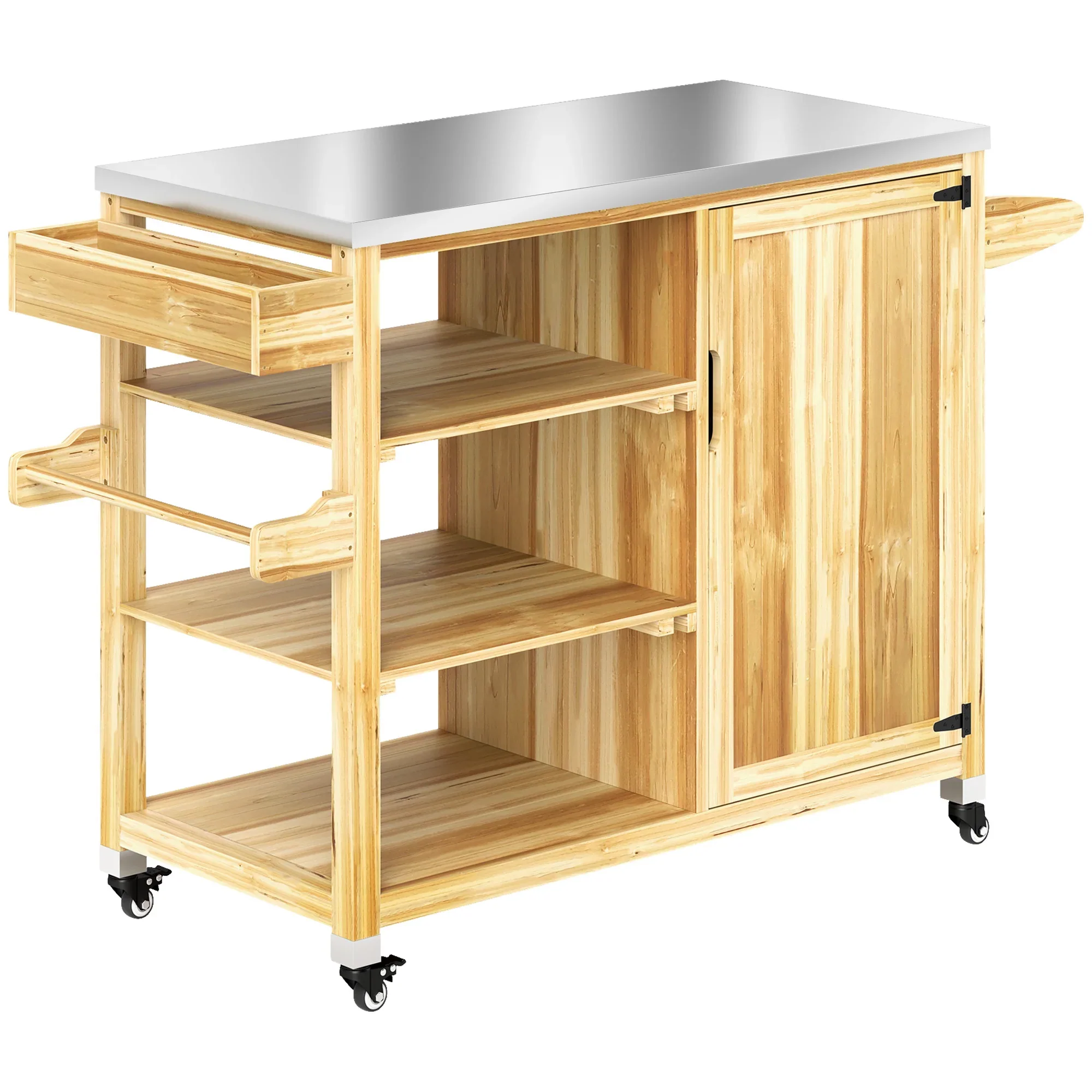 Outsunny Barbecuewagen Outdoor Keukeneiland met wielen Massief hout