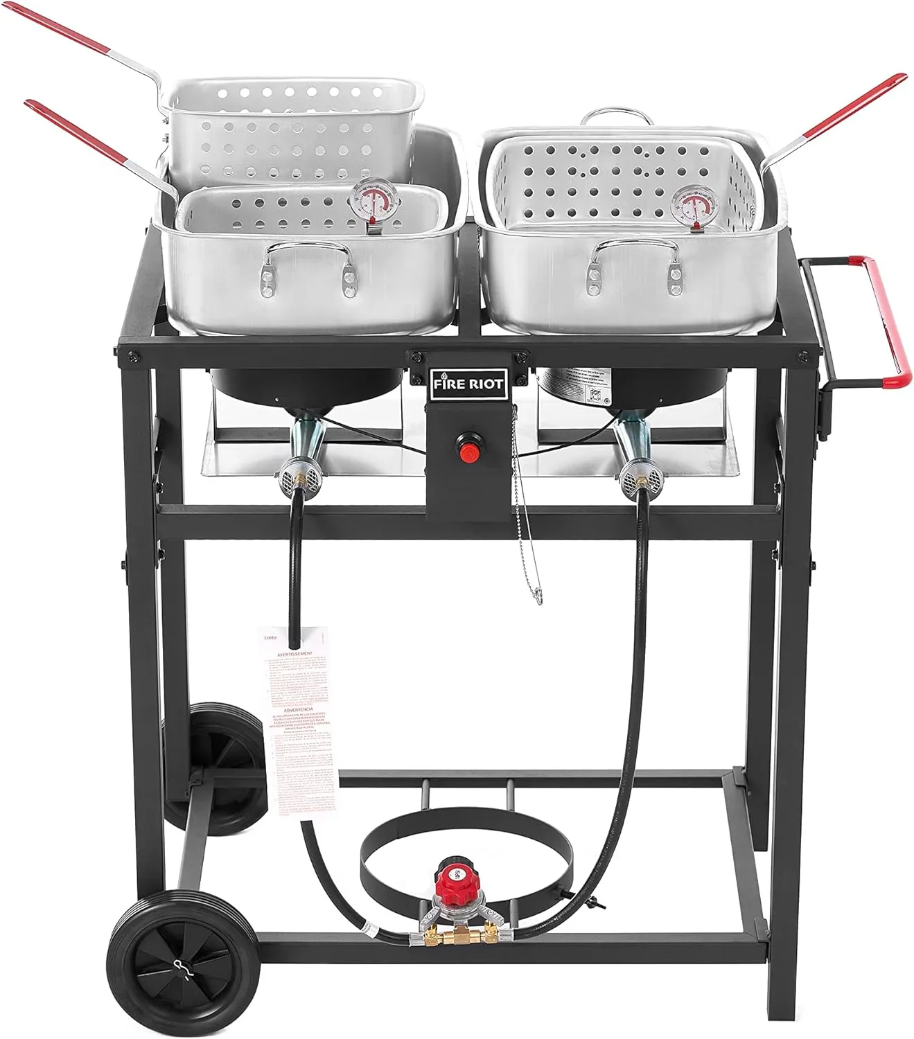 Carrello per friggitrice a doppio bruciatore a propano per esterni, 2 pentole in alluminio da 18 QT e cestelli per friggere, ideale per fritture di pesce, alette di pollo, patatine fritte, patatine fritte Cajun