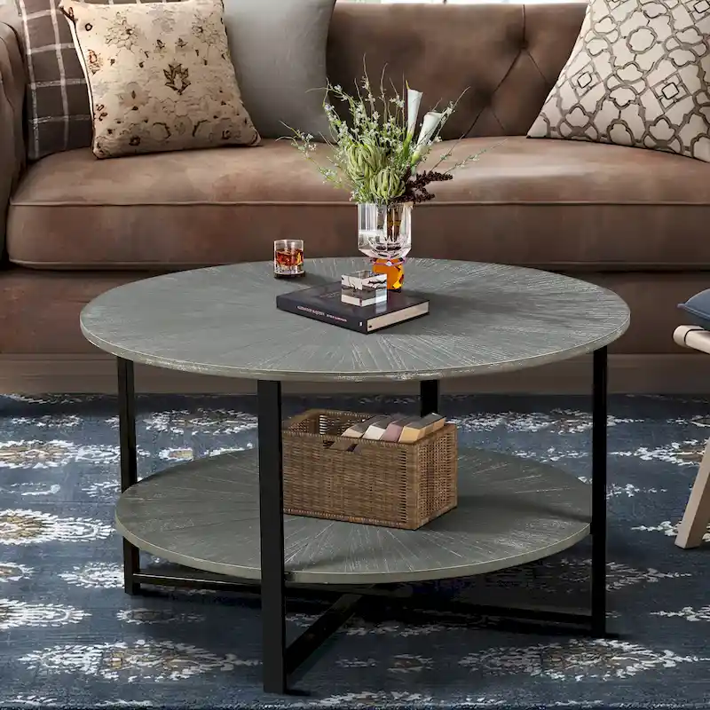 Two-Tier Round Coffee Table with Storage