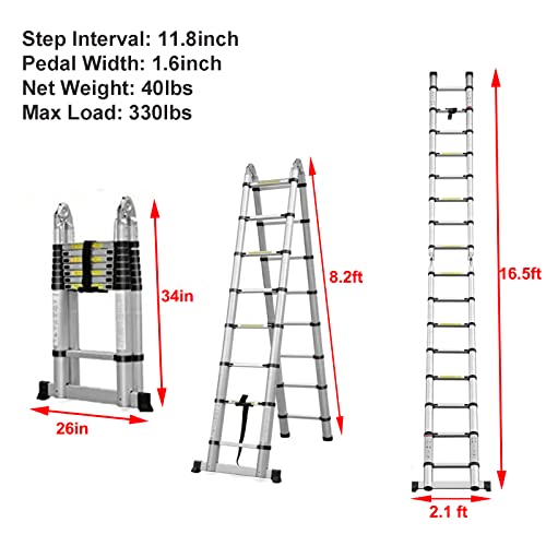 Scala telescopica in alluminio 16,5 FT Scala estensibile in lega di alluminio leggera con telaio ad A Gradini per coperture, uso domestico, lavoro all'aperto in camper, capacità 15 : Amazon.it: Fai da te