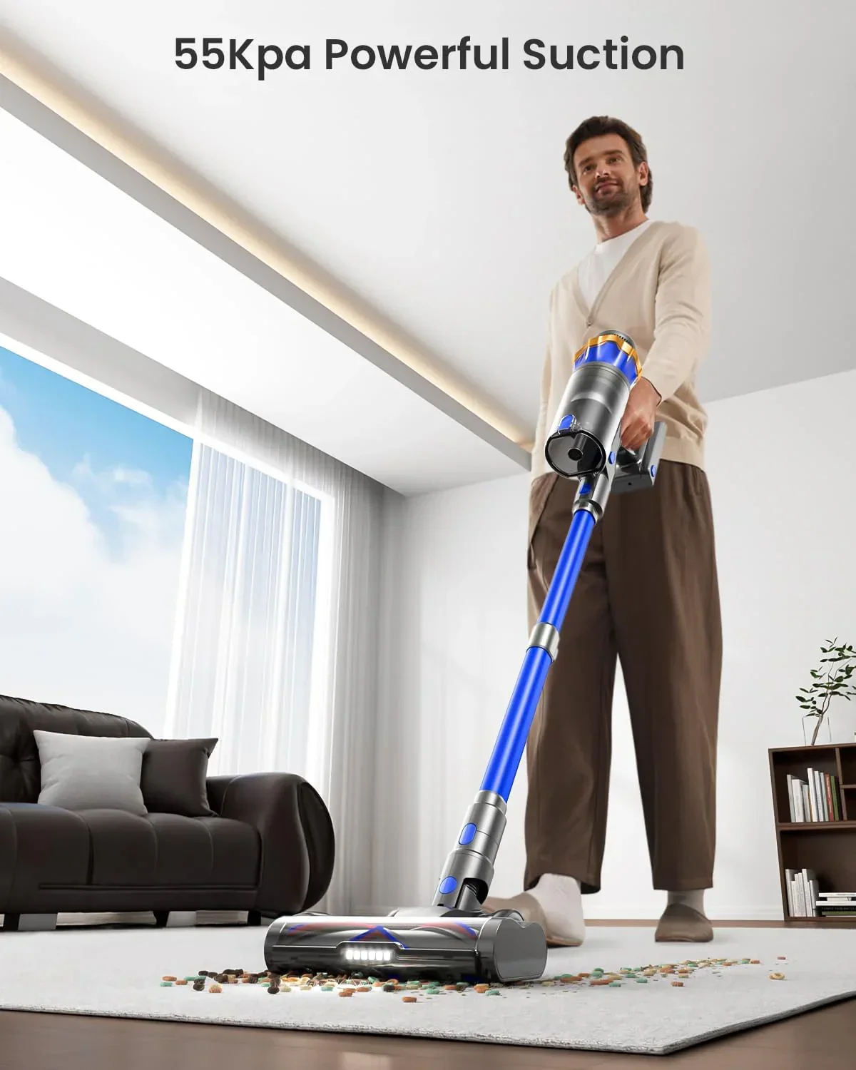 Cordless Vacuum Cleaner, Upgraded 650W 55KPA 70Mins Cordless Stick Vacuum Cleaner with Self-Standing and Touch Screen, Anti-tangle Wireless Vacumm, Vacuum Cleaners for Home/Pet Hair/Carpets/Floors