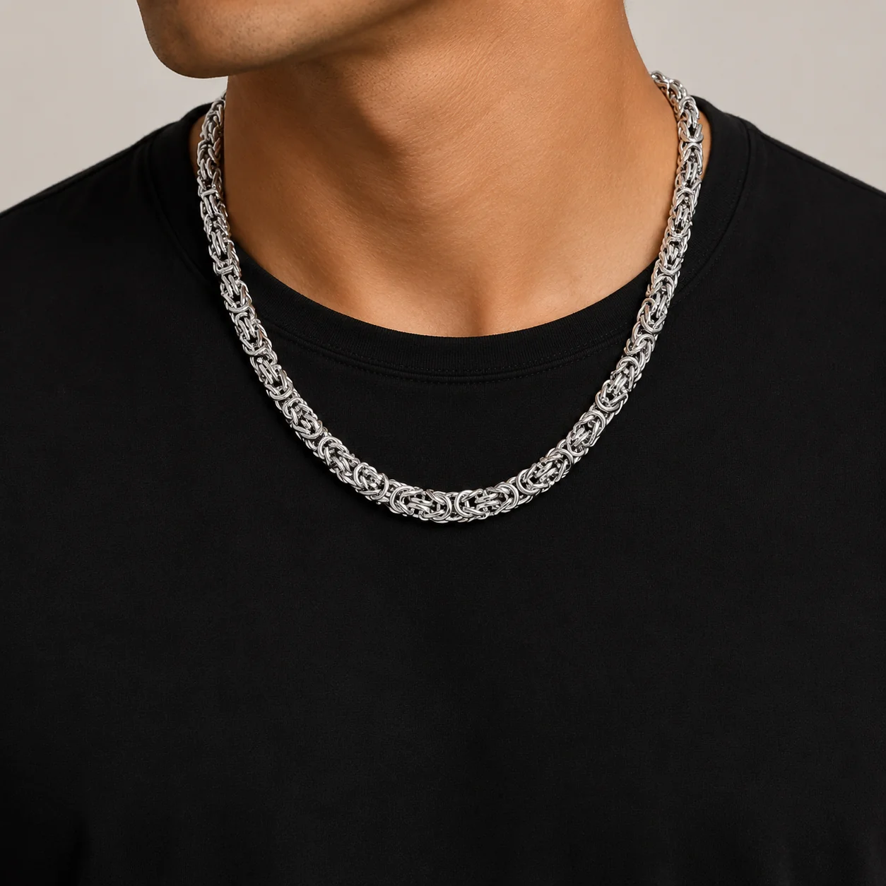 Big Daddy 8MM Byzantine Link Silver Steel Chain