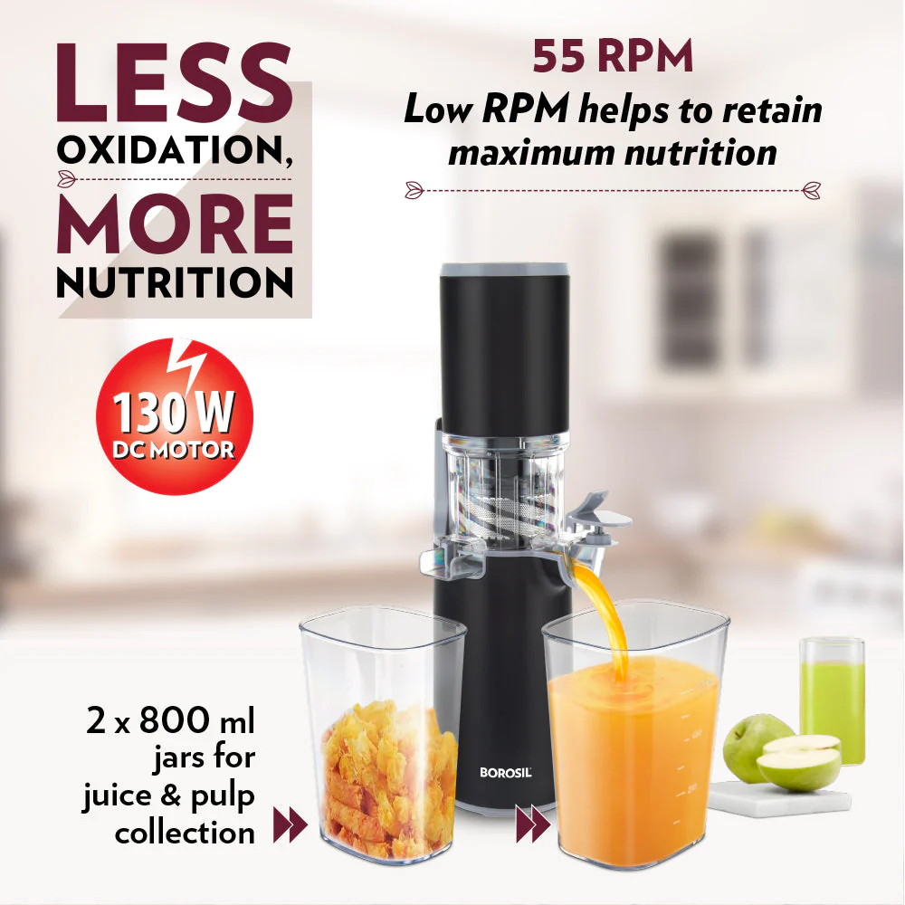 2025 Extractor de jugos en frío Borosil Easy Juice Cold Press Slow Juicer
