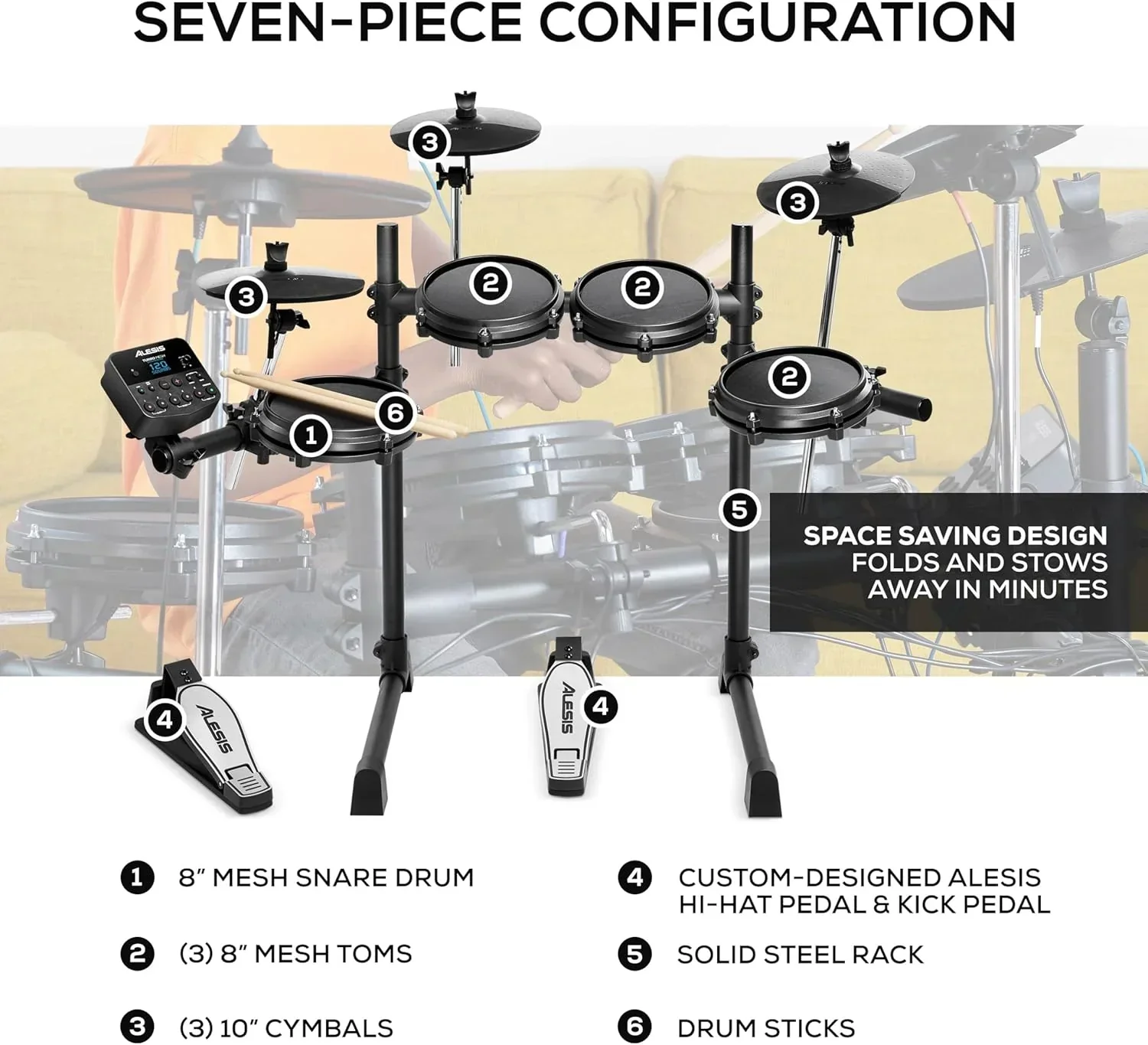 Alesis Turbo Mesh Kit - Electric Drum Set with Over 100 Sounds Mesh Drum Pad