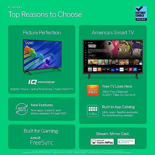 VIZIO D-Series 40′′ Smart TV, Full HD 1080p, AMD FreeSync, Apple AirPlay, Black