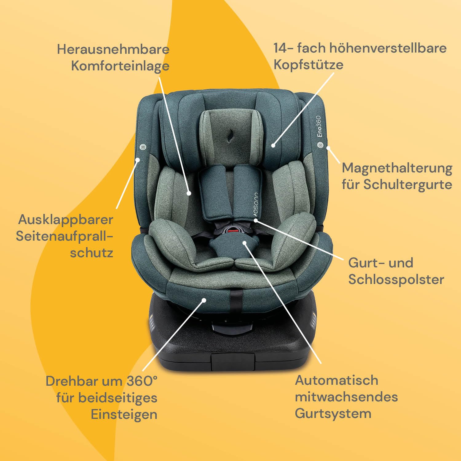 Osann Eno360 i-Size, drehbarer Kindersitz 40-150 cm, Reboarder mit Isofix, Baby Autositz �C Dark Grey Melange