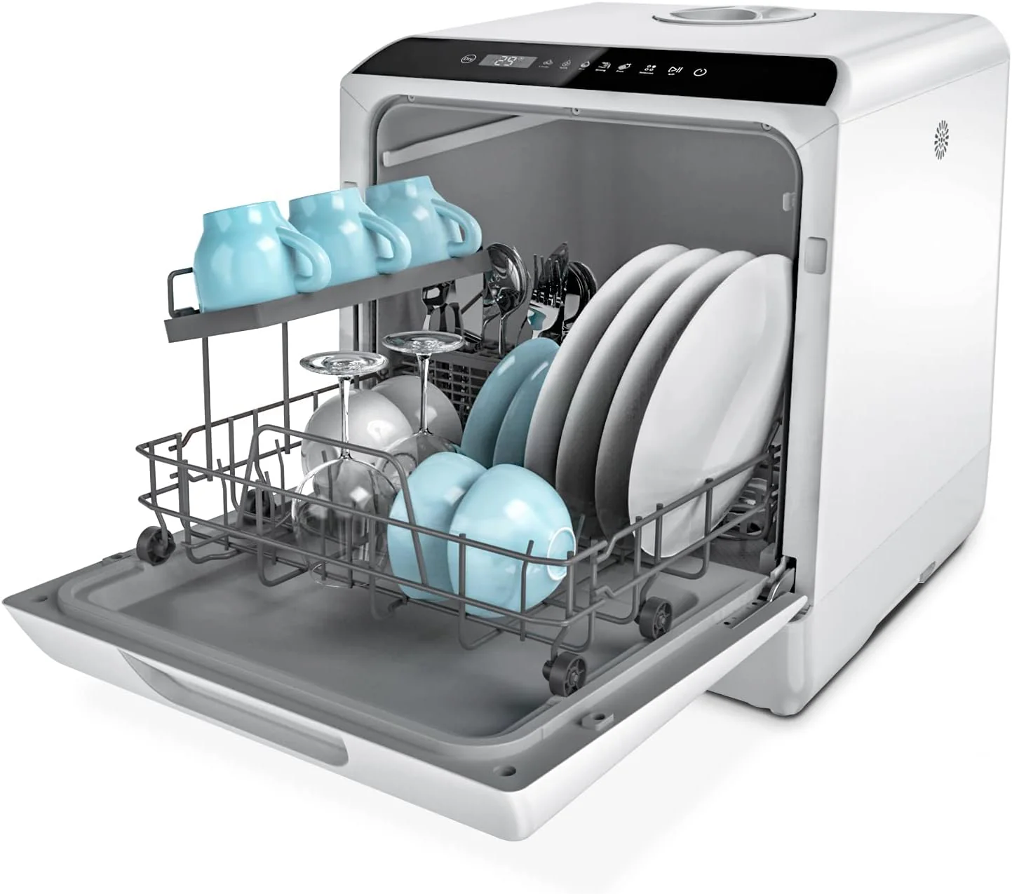Hermitlux Mini Geschirrsp��ler, Sp��lmaschine f��r 4 Bestecks?tze, 5 Liter Wassertank, 6 Programme Mini Tischgeschirrsp��ler, Perfekt f��r Wohnungen, Schlafs?le, Camping, Wei?