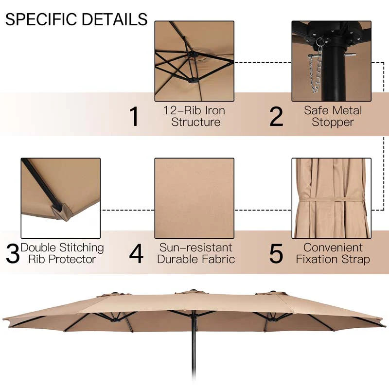 Eletriclife 9 Piece Outdoor Dining Set with 15 Feet Double-Sided Twin Patio Umbrella