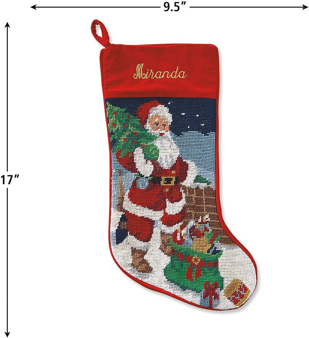 Lillian Vernon Personalized Needlepoint Reindeer Stocking - Heirloom Christmas Stocking, 100% Wool, 9.5” W x 17” L