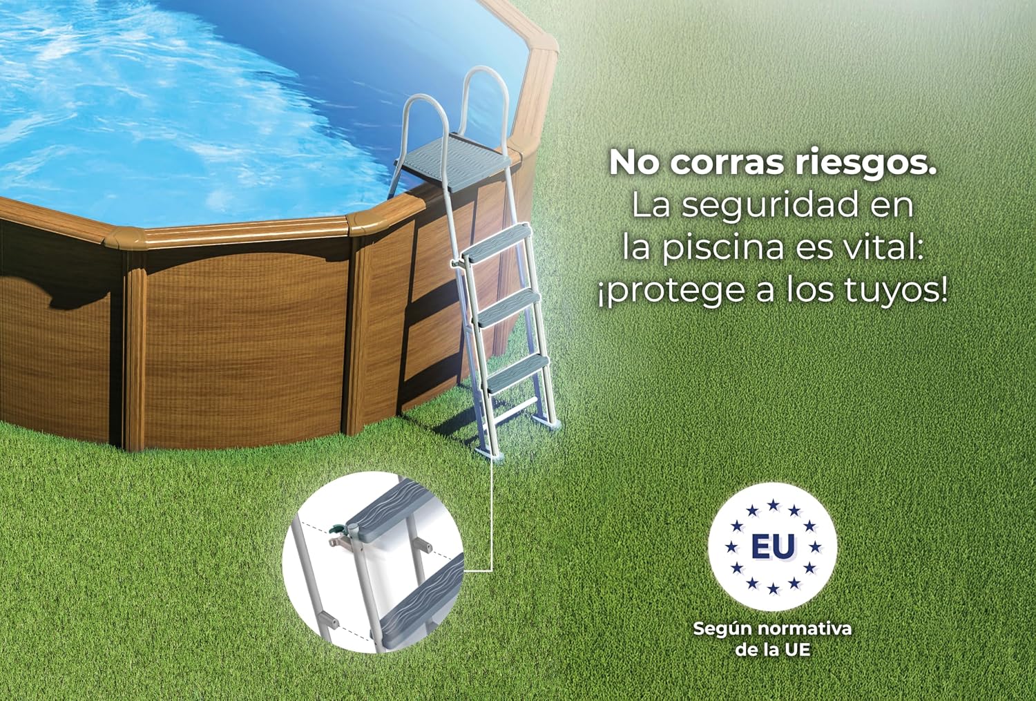 Piscina de Acero Elevada,Redonda con Aspecto Madera. Piscinas Desmontables para Jardín. 240 x 120 cm - Piscina Gre KIT240W Pacific.