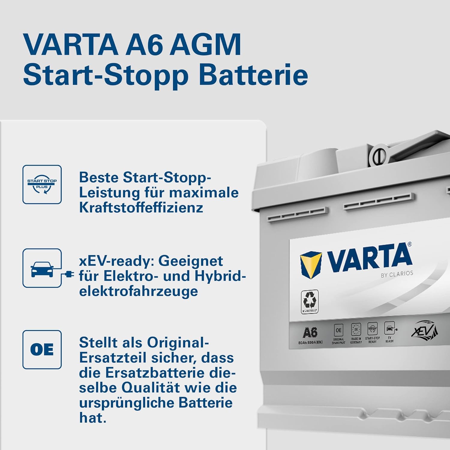 VARTA Silver Dynamic AGM Batterie A6 – Start-Stop und xEV Autobatterie 12V 80Ah 800A – Starterbatterie für Autos mit hohem Energiebedarf